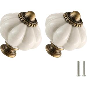 Antique White Pumpkin Knobs 12 Pack Ceramic Cabinet Knobs Vintage Drawer Pulls - Antique Dresser Pulls with Screws for Closet Drawer Cupboard Cabinet and DIY Home Project