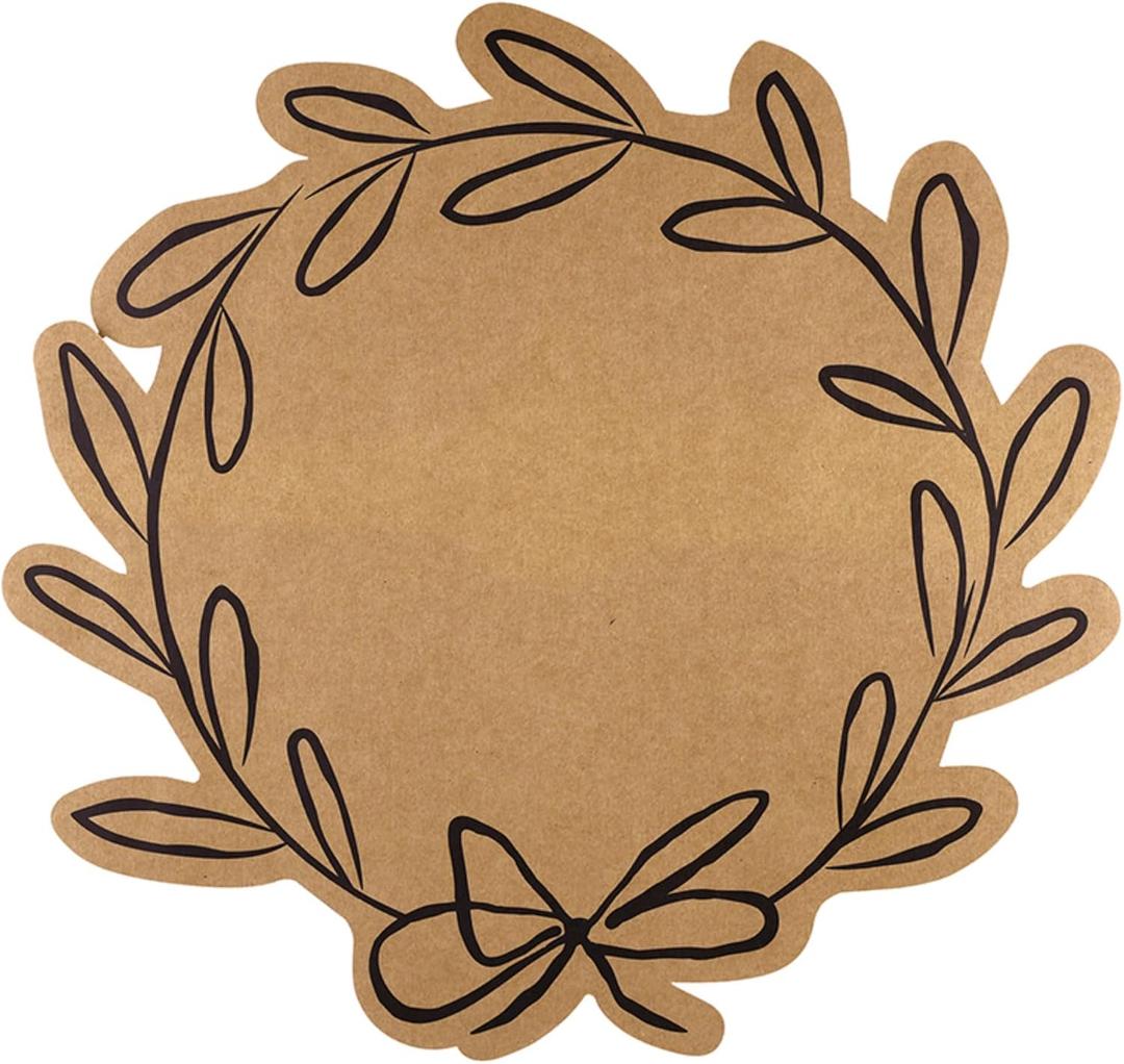 Santa Barbara Design Studio Disposable Placemats - Set of 24 Die-Cut Kraft Paper Table Mats, 17" x 16", Wreath-Shaped