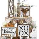 Jetec Jetec 12 Pcs Valentine's Day Tiered Tray Decor Set Neutral Heart Wooden Sign Vintage Rustic Farmhouse Decor Love Tiered Tray Decorative Signs for Valentine's Day Table Holiday