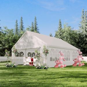 GarveeLife 20 ft x 20 ft Party Tent Heavy Duty Wedding Tent Outdoor Canopy Event Shelters Upgraded Galvanized Carport with Removable Sidewall Windows for Commercial, Parties, White