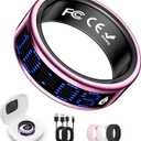 Smart Ring for Women & Men, Fitness & Health Tracker with Display Screen, IP68 Waterproof Smart Rings for Health Monitoring, Fitness Tracker Ring with Call Notification, No App Fees (Pink, 8#)