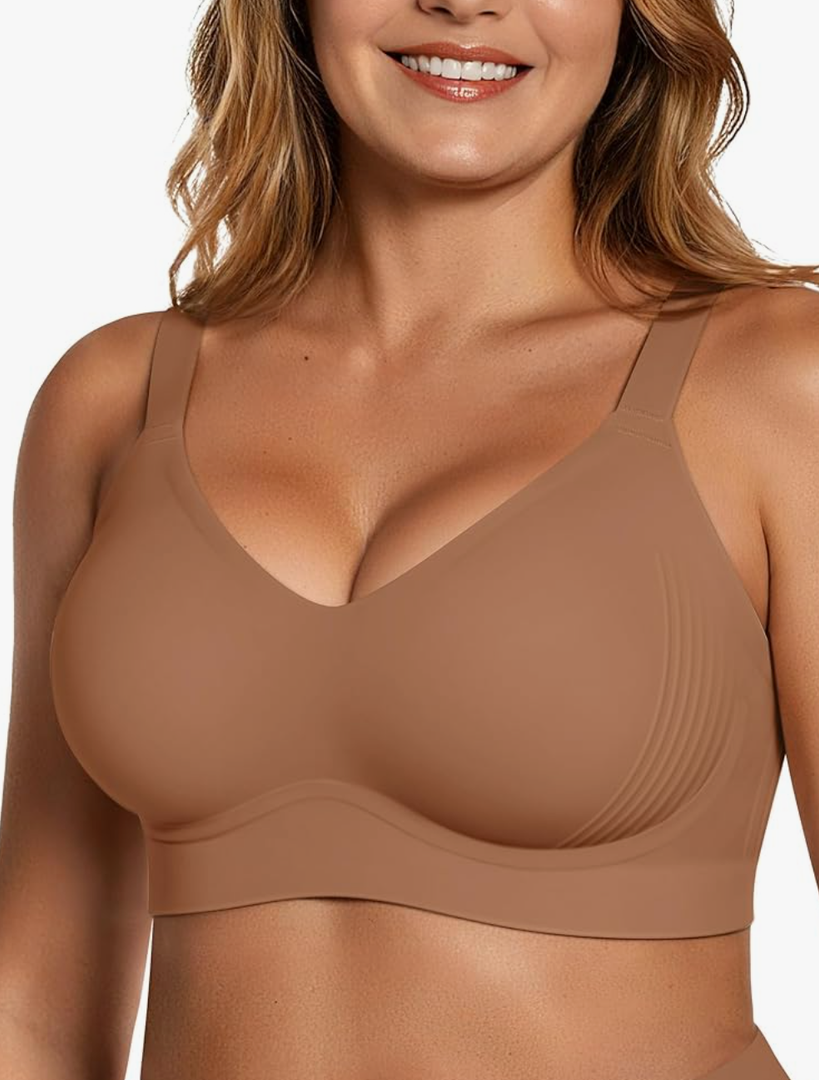 OEAK Womens Wireless Seamless Bras Full Coverage Supportive Lounge Bra Push Up Plus Size Everyday Bra Comfortable Tshirt Bras, Color: Brown, Size: 3XL
