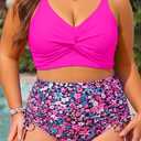 Womens Plus Size High Waisted Bikini -Twist Front Two Piece Swimsuit 2025 Tummy Control Bathing Suits with Drawstring, 14W