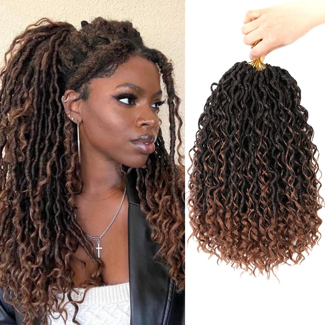 SamBraid Goddess Locs Crochet Hair 14 Inch, 8 Packs New Goddess Faux Locs Crochet Hair for Black Women, River Locs with Curly Ends (14Inch, T1B/30, 8Packs)