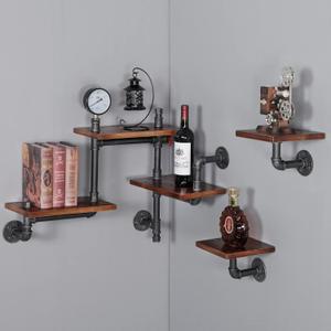 Industrial Rustic Pipe Shelving Floating Shelves Wall Mounted, 5 Laye Modern Wood Ladder Pipe Wall Shelf for Bar Living Room DIY Storage Shelving Bookcase, 7.8 x 35.8 x 26.4 inches