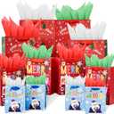 12Pack Christmas Gift Bags Assorted Sizes With Tissue paper(12 Bags: 4 Small 6", 4 Medium 9", 4 Large 13") for Friends, Family, Teachers, Coworkers, Christmas Gift Bag Assorted Sizes Bulk Set