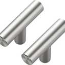30 Pack Brushed Nickel Cabinet Knobs - Kitchen Silver Pulls for Drawer Stainless Steel Dresser Hardware 2in Length Single Hole T Bar, RDT50LS30