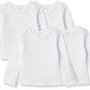 Hanes Baby Girls Ultimate Flexy 4 Pack Long Sleeve Crew Tees T Shirt Set, Diamond White, 0-6 Months US