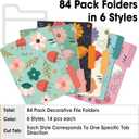 84 Pack Decorative File Folders, 1/3 Cut Tab Floral Colored Folders Letter Size 8.8 x 11.6 Inch, Assorted 6 Styles Filing Folder for Office School Business