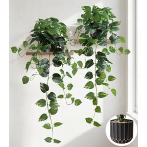 Fake Plants 2 Pcs Faux Pothos Plants Potted Indoor Artificial Hanging Plants Realistic Fake Greenery Table Desk Bathroom Office Bedroom Living Room Shelf Modern Farmhouse Decor Outdoor
