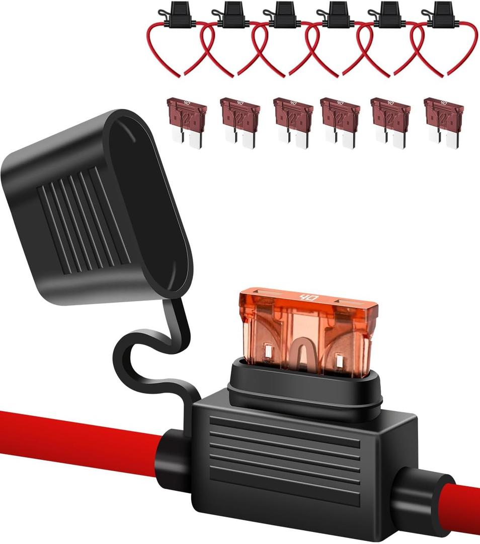 6 Pack 10 Gauge Inline Fuse Holder 12V - 10AWG Automotive Blade Fuse Holder with 6pcs 40 AMP ATC/ATO Standard Fuses