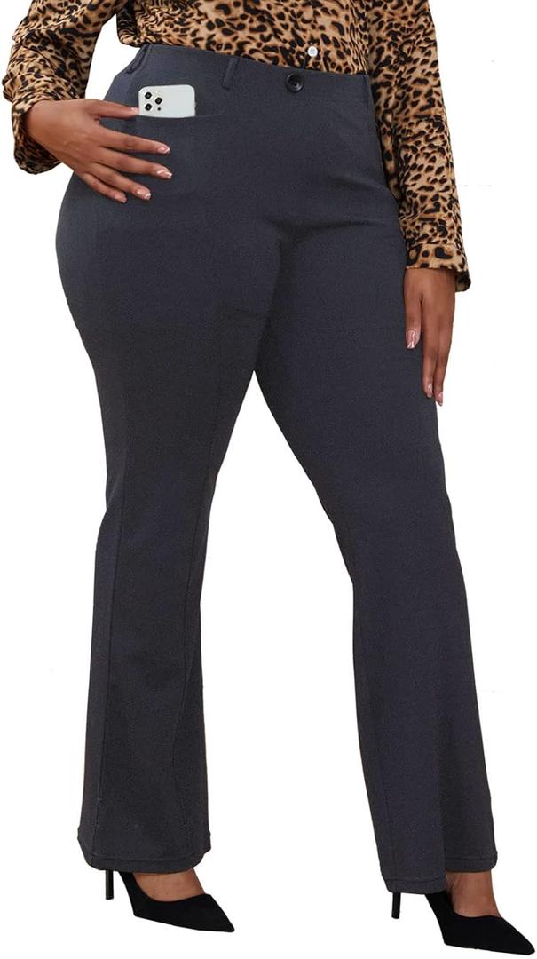 Wrinkle-Free Stretch Dress Pants Plus Size for Women Pull-on Pant Ease into Comfort Office Pant (4X-Large, Heathergrey)