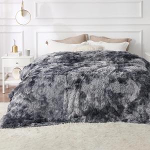 Bedsure GentleSoft Fluffy King Size Blanket for Bed, Faux Fur Fuzzy Minky Couture Warm Blanket for Winter, Thick Plush Sherpa Fleece Oversized Winter Bedding Cozy Gifts for Room, 108x90, Tie Dye Grey