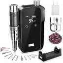 KARITE Nail Drill for Acrylic Nails Professional, 35000RPM Portable Nail File, Electric Nail Drill Machine 24H Working Time, Coreless Motor and 12 Bits, for Nail Art Manicure Pedicure, Low Noise (Bright Black)