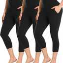 FULLSOFT 3 Pack Capri Leggings for Women - High Waisted Tummy Control Black Workout Yoga Pants (Small-Medium)