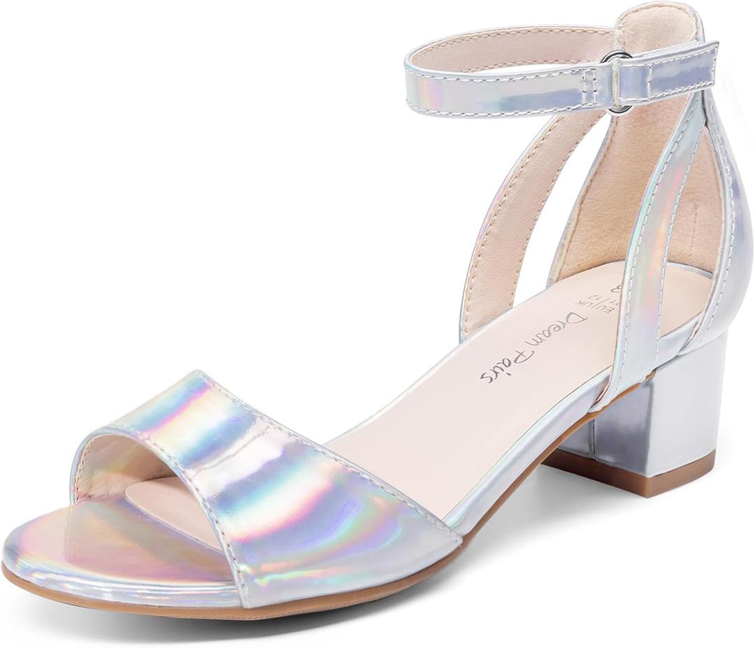 DREAM PAIRS Girls Sandals Chunky Pump Ankle Strap High Heels Dress Open Toe Flower Wedding Party for Little Big Kid, Size 13