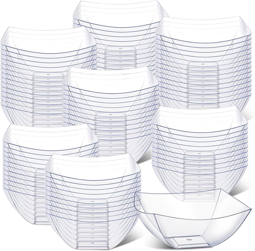 Sliner 100 Pcs Square Plastic Bowls Plastic Serving Bowls Disposable Chip Containers for Parties Snack Fruit Candy Containers for Candy Buffet Salad Bar Buffet Party Supplies(Clear,16 oz)