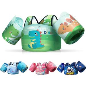 DRQ Toddler Swim Vest, Toddler Floaties for 22-66lbs Kids, Puddle Jumper Kids Life Jacket with Shoulder Harness Arm Wings for Girls Boys 2 3 4 5 6 Years Old (Dinosaur-Style)