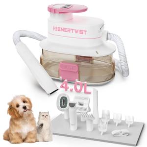 ENERTWIST Pet Grooming Kit - 5-in-1 Dog Hair Vacuum With 4L Large Vac Cup for Shedding, 5 Tools, Suction 99% Fur Hair, Quiet for Dogs, Cats and Other Animals