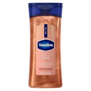 Vaseline Glazed and Glisten Sunlit Glow Body Gel Oil Vanilla Cocoa Shimmering with UltraHydrating Lipids and 100% Pure Cocoa Butter, 6.8 Oz