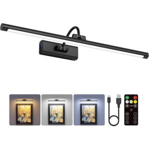 24" Picture Light with 8000mAh Battery - Black Operated Wireless Wall Sconce with Remote & Timer for Large Paintings, Photo, Canvas & Artwork