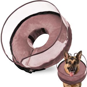 BARKLESS Dog Cone, Inflatable Dog Cone After Surgery for Large Breeds, Soft Surgery Collar with Enhanced Anti-Licking Guard Shield for Pets, Protective Donut Collar (L (Neck: 14"-18"), Coffee)