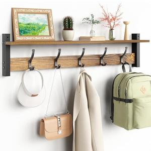 Optish Coat Rack Wall Mount with Shelf, 29 Inch Coat Hanger Walls Mounted, Hat Rack for Walls, Shelf with 5 Coat Hooks, Wall Hanger for Entryway (Brown)