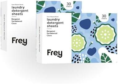 FREY Laundry Detergent Sheets – Bergamot Beach Scent | Plant-Derived | 60 Sheets (Pack of 2)