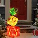 5 x Christmas Joy Lighted Gift Boxes Decorations Set of 3, Stackable Christmas Nesting Boxes Battery Operated for Home and Party Decoration