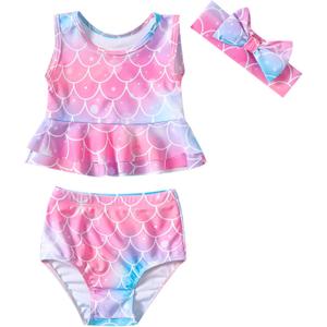 LYSMuch Newborn-3T Baby Girls Bathing Suit Toddler Bikini Swimsuit with Headband 3-Pieces Beach Wear (6-12 Months)