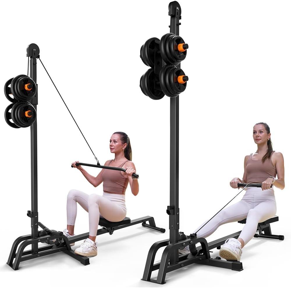 ONETWOFIT Foldable Rowing Machine & LAT Pull Down Machine 2 in 1 Multi-Function Compact Rowing Machine for Home, Low Row Cable Fitness Exercise Max 300lbs