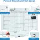 Glass Dry Erase Calendar for Wall, 36 x 24 Inches Magnetic Glass Calendar Whiteboard, 3' x 2' Frameless Monthly Planner Board for Office, Home, School