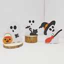 2 x 3pcs Cute Ghost Halloween Indoor Decoration, Wooden Layered Tray Countertop Sign, Suitable for Halloween Party Home Display