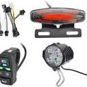 TEQIN Ebike Headlight and Tail Light Sets, 24V to 48V Front Rear Warning Lights Kit, LED Night Spotlight Cycling Modification Parts 24-48V