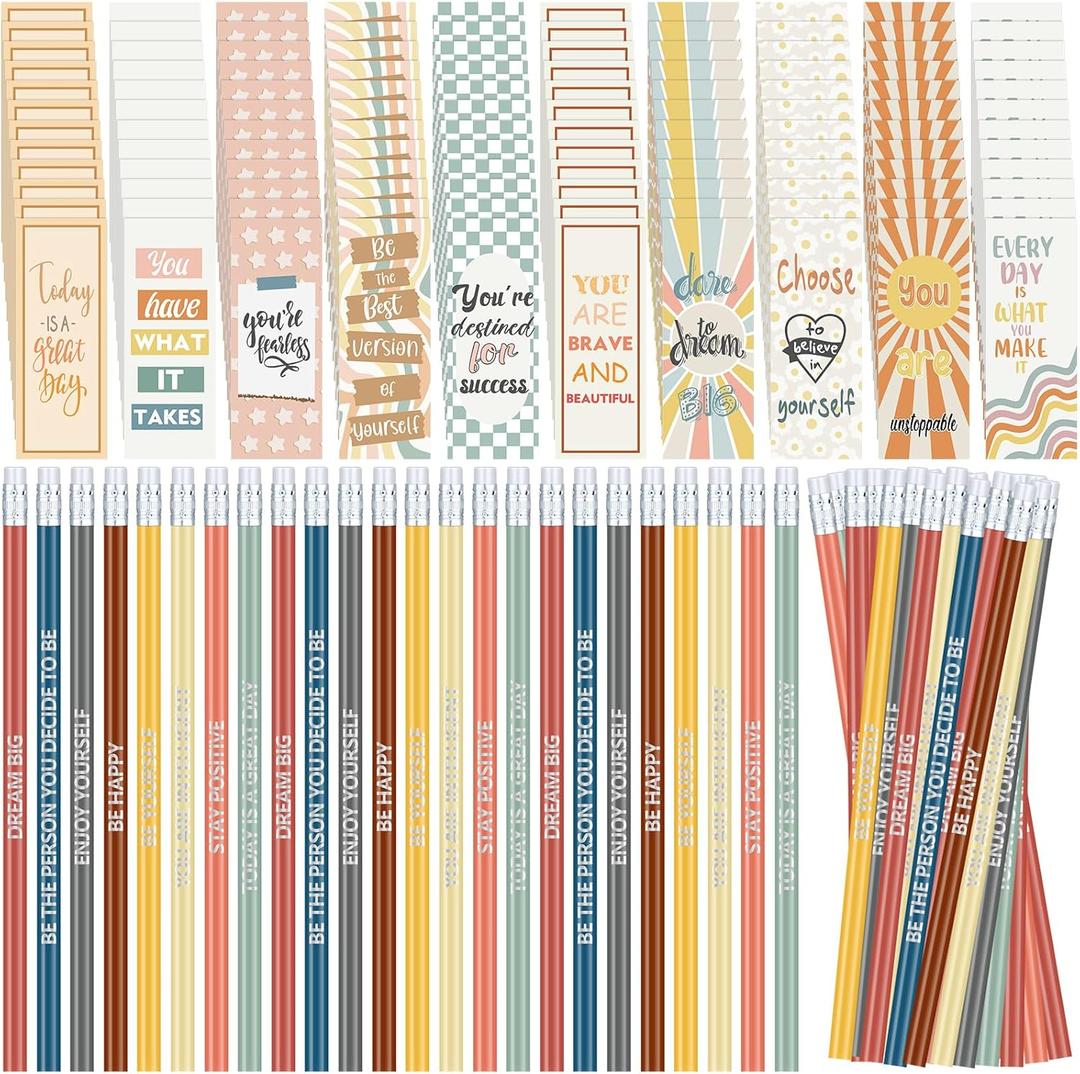 240 Pcs Inspirational Pencils Bookmarks Bulk for Kids 120 Set Back to School Student Gift from Teacher Boho Motivational Classroom Supplies for Teacher Elementary Positive Affirmation Gifts