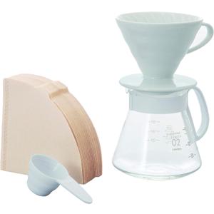 Hario V60 Ceramic Pour Over Coffee Set, Size 02, White
