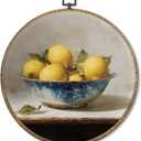 2 x Sufamb Vintage Farmhouse Lemon Round Wall Art Decor, Retro Lemon Canvas Artwork Framed, Rustic Still Life Fruit Wall Hanging Prints Decorations for Kitchen Dining Room Home Decor, 10x10 Inches, (Mix)