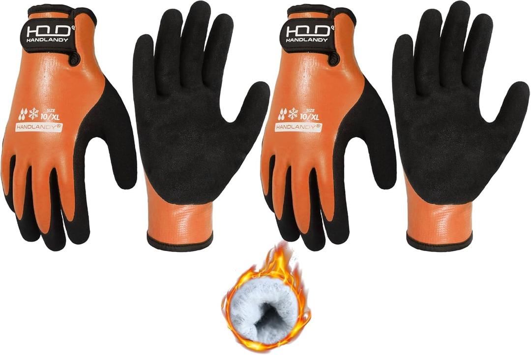 Waterproof Winter Work Gloves Men,Cold Weather Insulated Work Gloves Thermal Liner Superior Grip Latex Coating Warm for Outdoor x-large (Orange-2pairs)