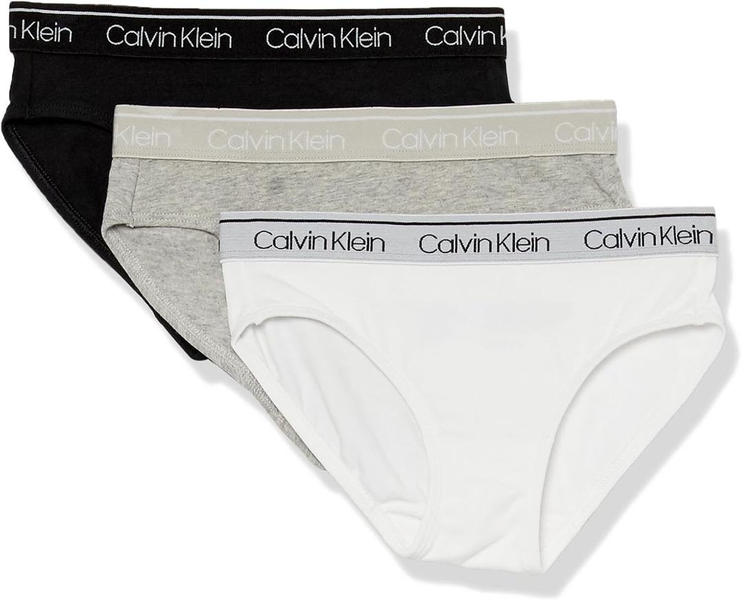 Calvin Klein Girls' Modern Cotton Bikini Panty (Large, Heather Gray/White/Black)