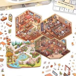 AiMQnLe DIY 3D House Scene Stickers - 4 Sets - Garden/Sushi Shop/Loft, Cute Cartoon Sticky Pack, 3D Miniature Scene Stickers，Christmas Gifts for Adult Kids Relief Stress (Set G), 3 Pack