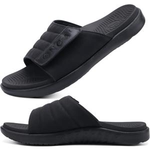 ONCAI Mens Sandals Adjustable Straps Orthotic Plantar Fasciitis Open Toe Athletic Sport Slides with Soft Comfy Arch Support Footbed Black Size 10.5