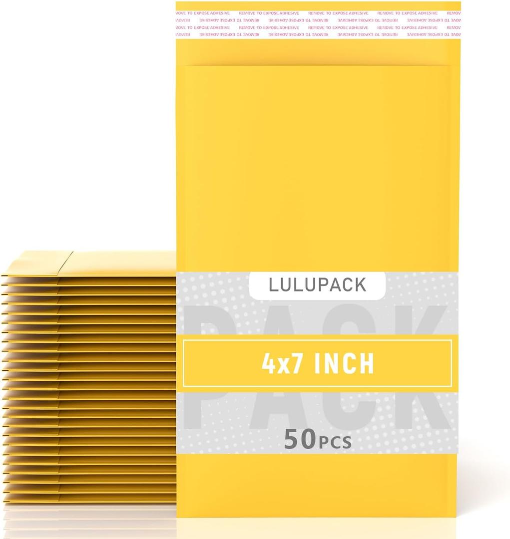 4x7 Inch Yellow Kraft Bubble Mailers - Heavy-Duty Privacy Shipping Bags with Peel-and-Seal Adhesive, Shockproof Packaging for Fragile Items, Jewelry & Documents (50 Pack)