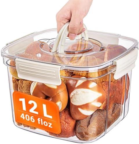 Gracenal Bread Box for Kitchen Countertop, 12L/406floz Airtight Food Storage Containers with Lids, Bread Flour Container for Homemade Sourdough Bread, Portable with Handle, Clear Plastic