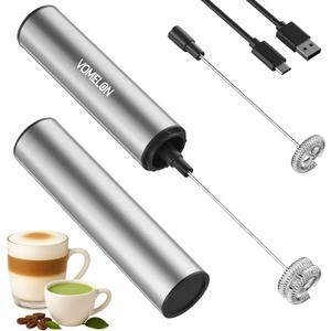 Rechargeable Milk Frother Battery Operated,2-Speed Portable Travel Frother,Electric Milk Foamer Coffee Frother for Latte, Cappuccino, Hot Chocolate Drink Mixer with Double Mini Whisks and USB Cable