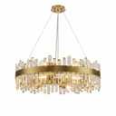 Siljoy 16-Light Modern Crystal Chandelier, Luxury Brushed Gold 2-Tiers K9 Crystal Raindrop Chandeleir, Adjustable Dimmable Crystal Ceiling Light for Dining Living Room Bedroom Entryway D31.5''