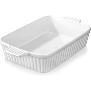 MALACASA 4.4 QT Baking Dish, 9x13 Large Casserole Dish for Oven, Ceramic Baking Pan, Rectangular Lasagna Pan Deep with Handles for Baking, Durable Microwave Oven Safe, Wedding Gift, White, Series BAKE-BAKE
