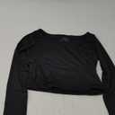 Women's Basic Long Sleeve Square Neck Crop Top Double Lined Slim Fit T-Shirt (Black) Small
