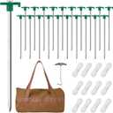 Aodaer 24 Pack Tent Stakes Heavy Duty Tent Pegs 10.25 Inch Non-Rust Metal Yard Stakes with 4x10ft Ropes and Storage Bag Inflatable Stakes for Gardening & Canopies, Camping Halloween Christmas, Green