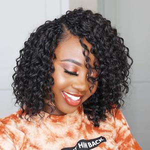 Knotless Crochet Human Hair Water Wave Human Crochet Hair Gogo Curly Virgin Hair Pre-Looped Reusable Feather Crochet Hair Extensions 60g 50 Strands(14Inch Black)