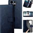 DuckSky Compatible with Samsung Galaxy S26 Ultra Genuine Leather Wallet caseRFID Blocking4 Credit Card HolderReal Leather Flip Phone case Cover Women Men for Samsung S26 Ultra case Dark Blue